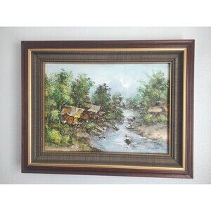 Masterpiece; "TAIWANESE FISHING VILLAGE"; OIL ON CANVAS by N. K. KAMPAN 28",22".